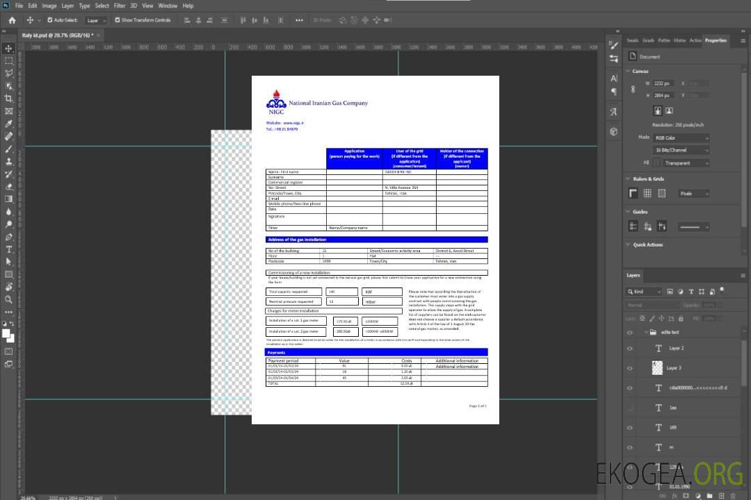 Modèle de facture de services publics de gaz de la Compagnie nationale iranienne du gaz d'Iran au format Word et PDF template